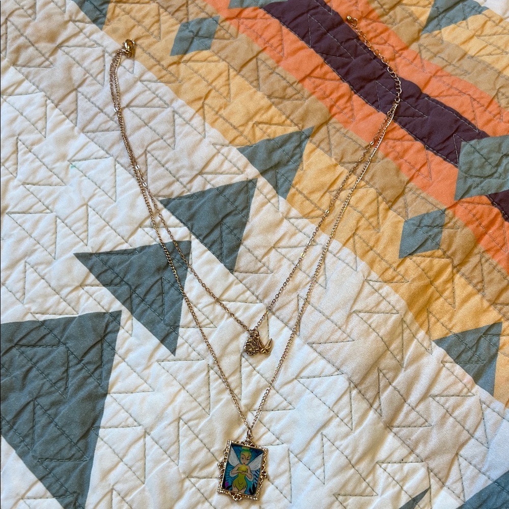 Disney Gold-Tone Tinker Bell Pendant Necklace with Green Enamel
